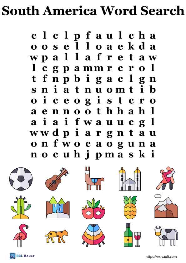 3 Free South America Word Search Puzzles ESL Vault