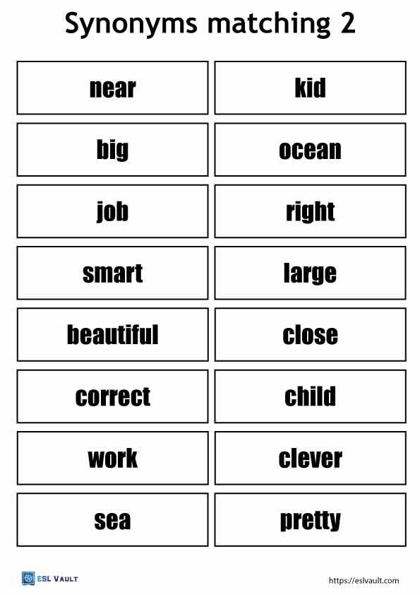 synonym matching game printable 2