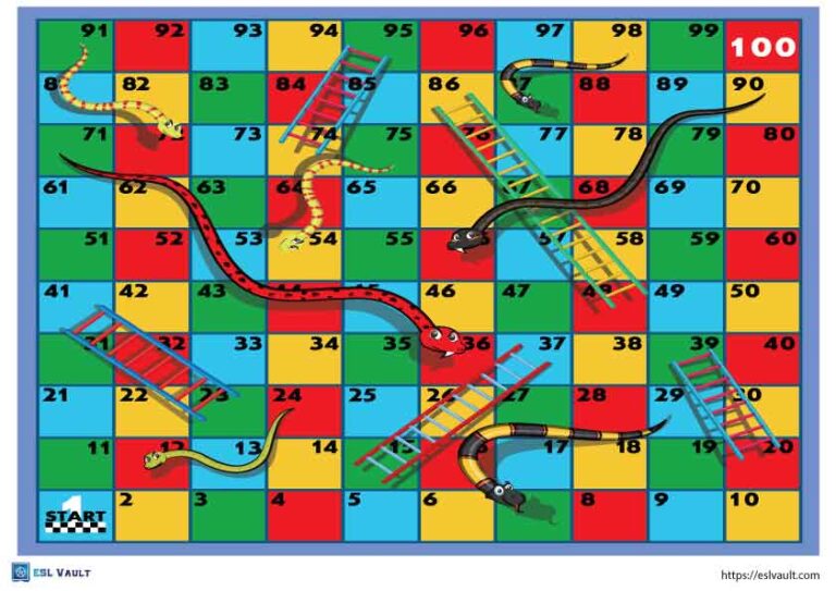 snakes and ladders printable 1-100
