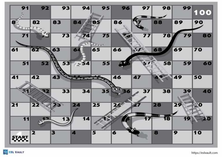 snakes and ladders printable 1 - 100 greyscale