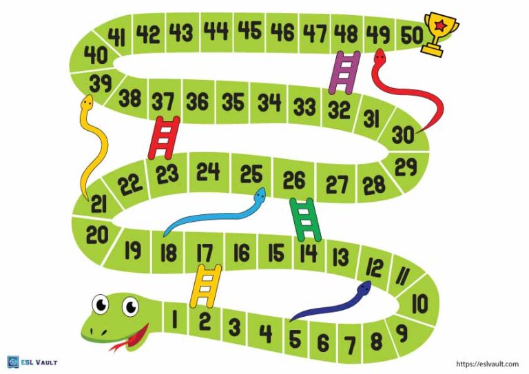 snakes and ladders printable 1-50
