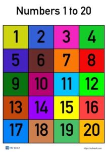 free number chart 1-20 colored