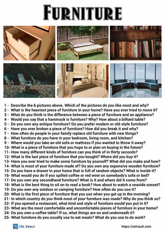 25 furniture conversation questions ESL Vault