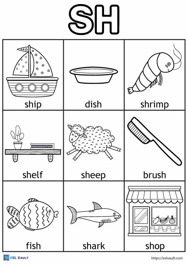 Words With Sh Sound Sketch Coloring Page