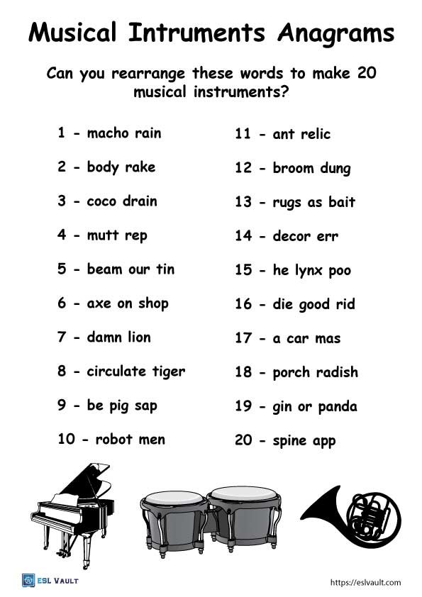 musical instruments anagrams
