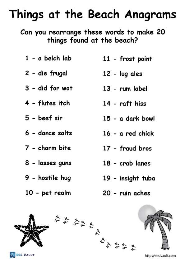 things at the beach anagrams