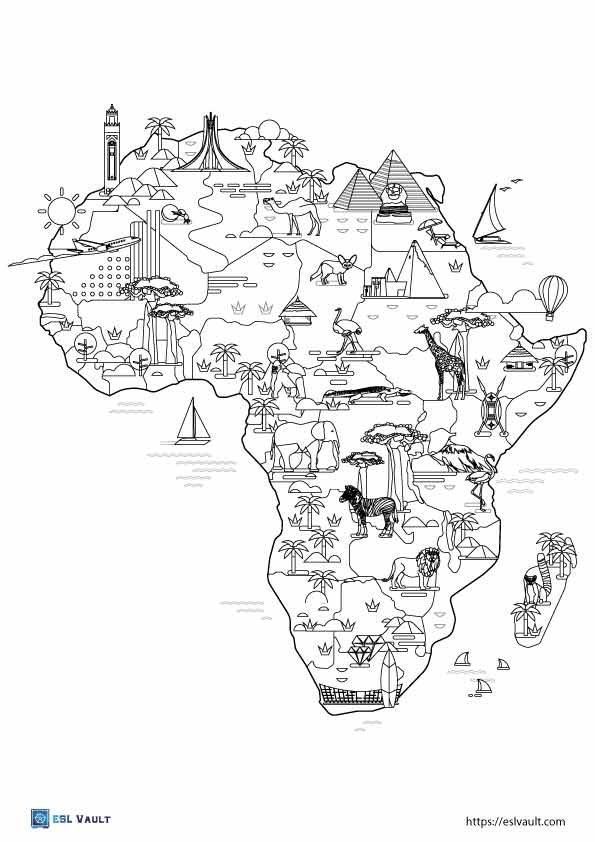 detailed africa map coloring page