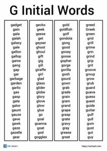 g initial words list
