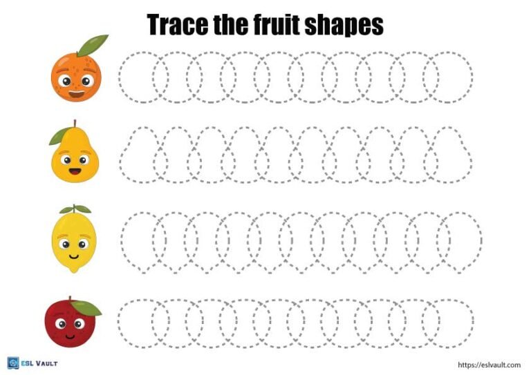 fruit shape tracing worksheets