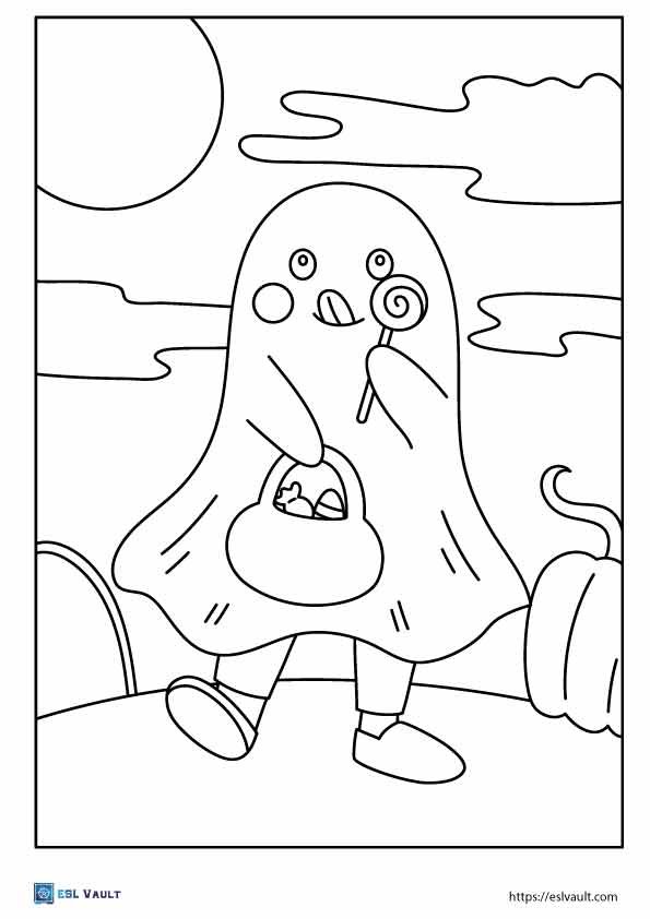 costume cute ghost coloring page