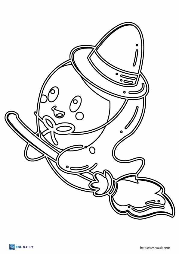 cute ghost coloring pages with broom