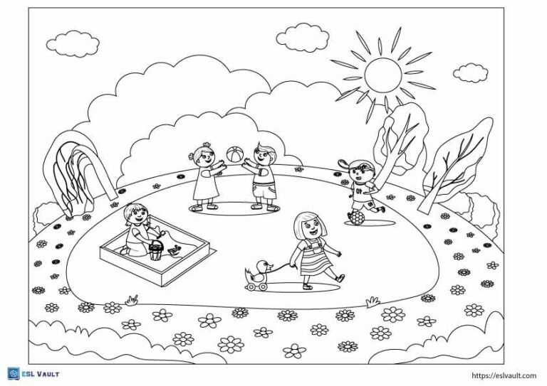 sandbox with kids playground coloring page