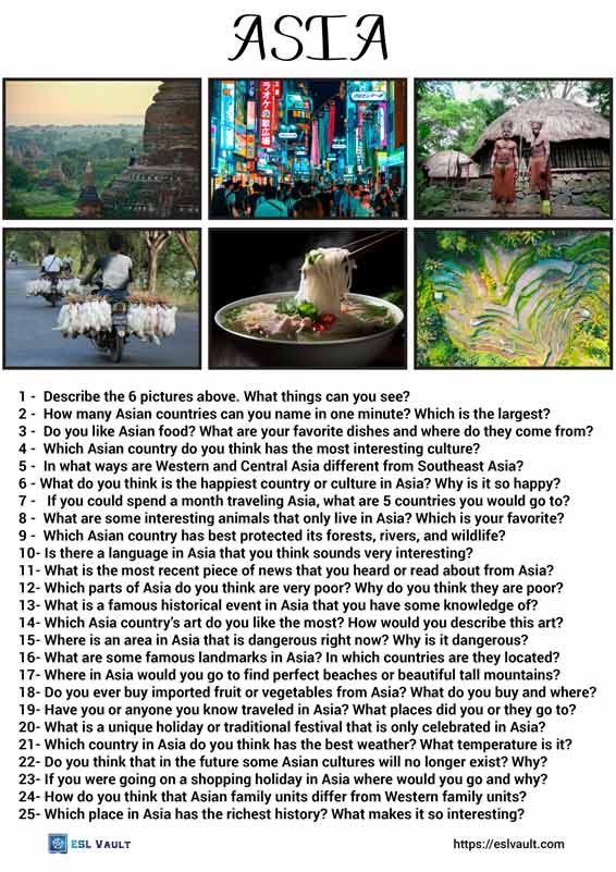 25 Conversation questions about Asia - ESL Vault