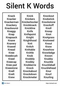 silent k words list