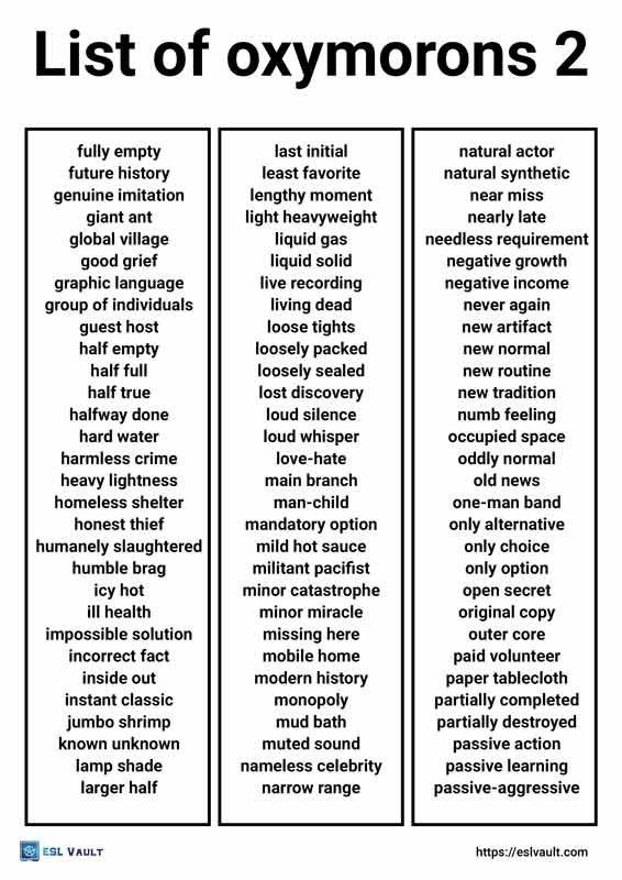 list of oxymorons pdf 2