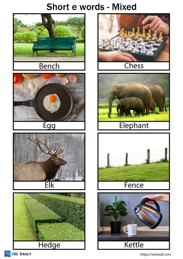 short e words with pictures mixed
