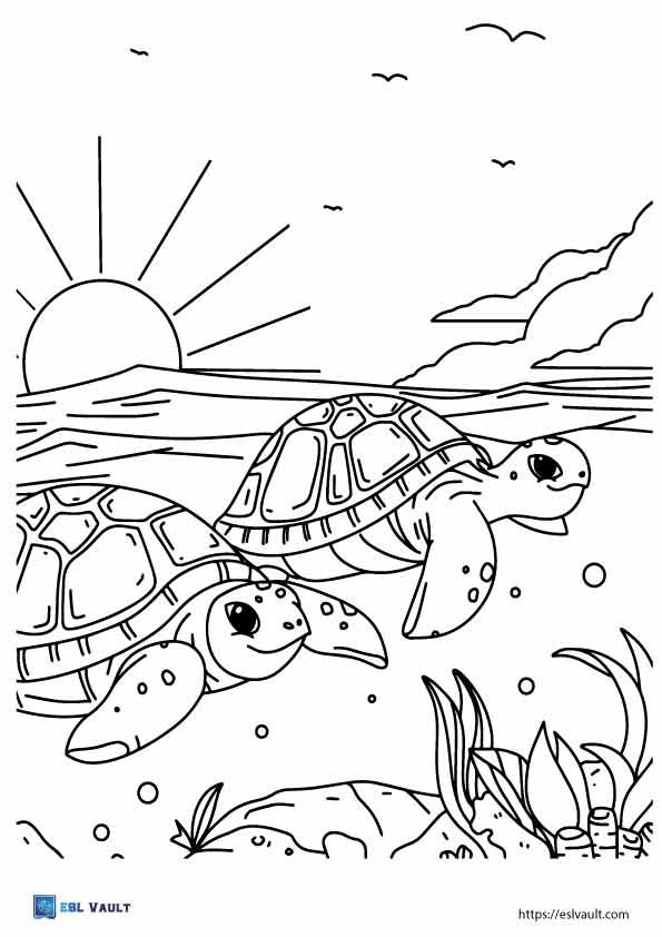 beach sea turtles coloring page