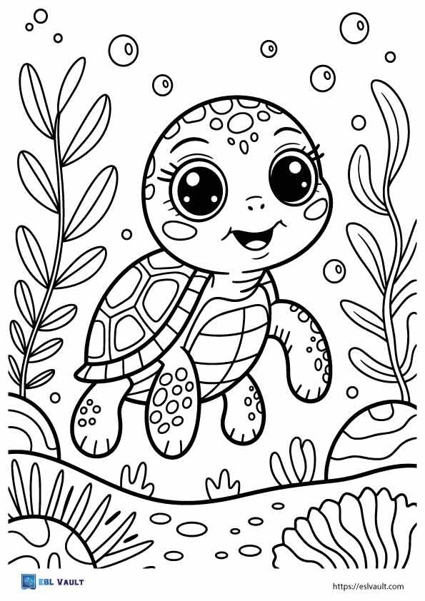 cute baby sea turtle coloring page