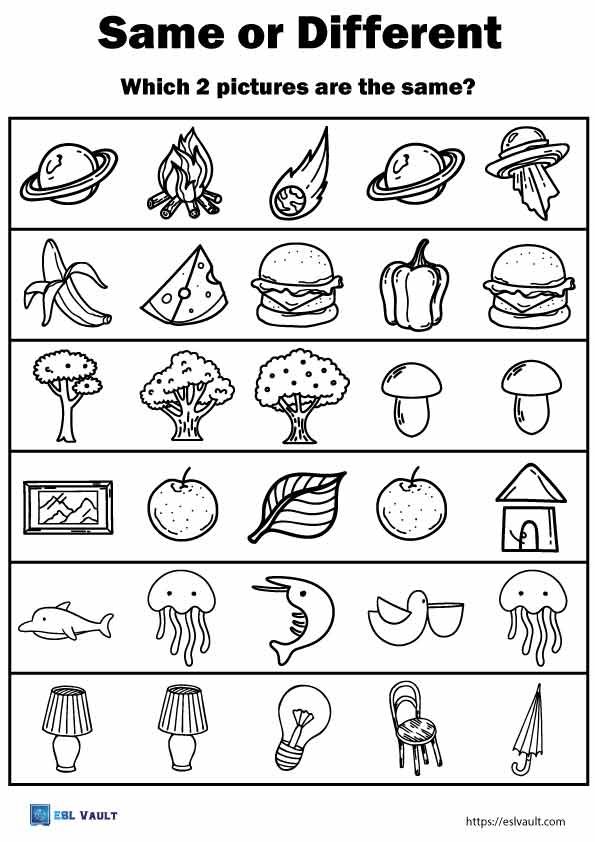 free same different worksheets pdf