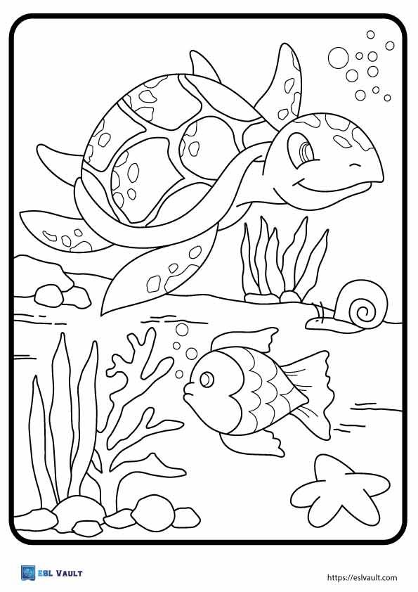 swimming sea turtle coloring page